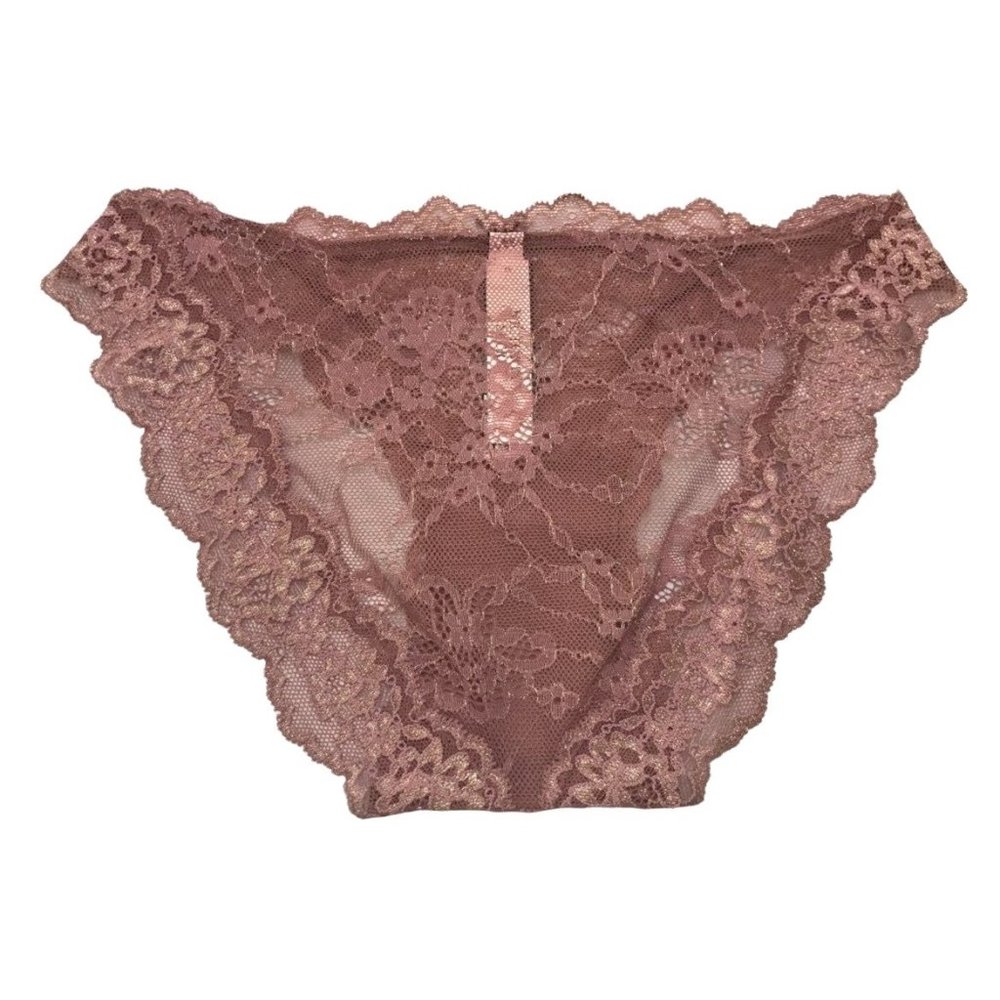 Victoria's Secret Dream Angel Blush and Gold Corded Lace Shimmer Cheekini Panty - Picture 2 of 12